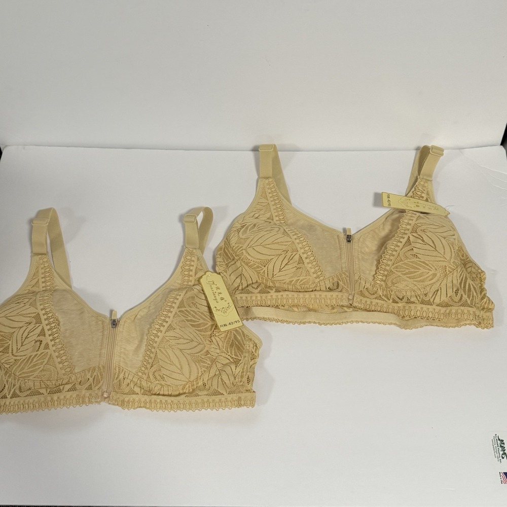 Lot Of 2 Lace Zip Front Sz 42 Bras~YOUXIANYA~2X~NWT Light Mustard Yellow